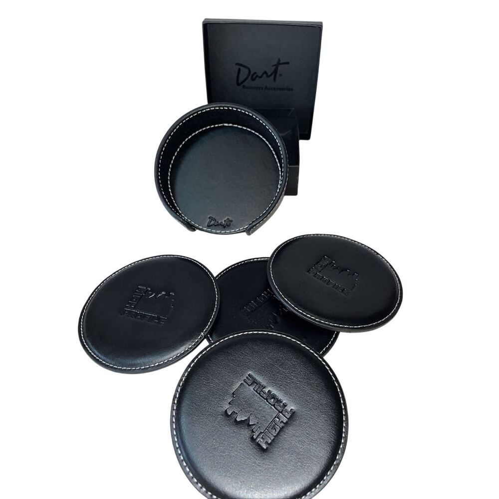 High Profile Incentive Services Set of 4 Black Leather Coasters and Case